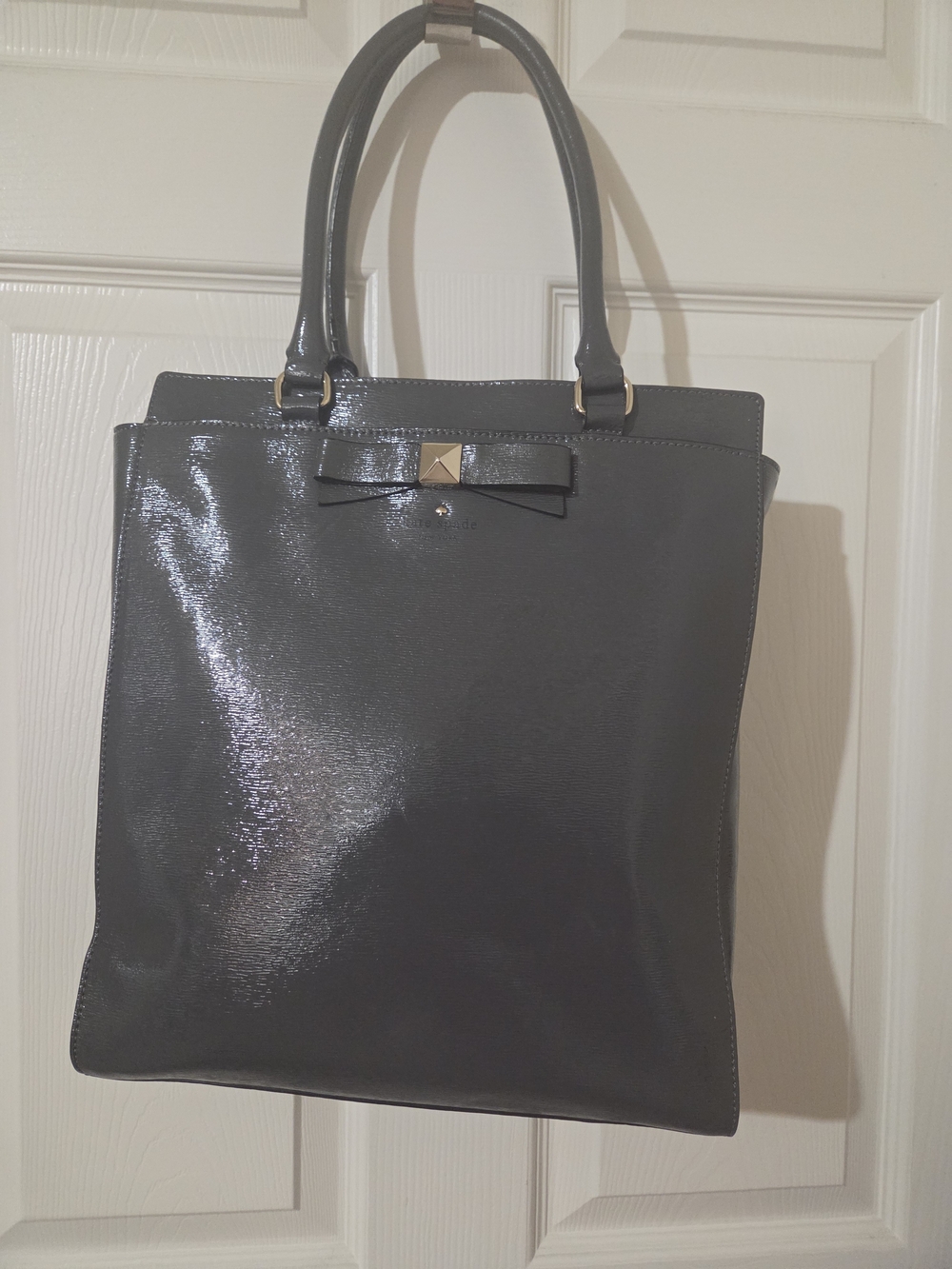 kate spade Black Patent Tote with Bow and Gold Accent